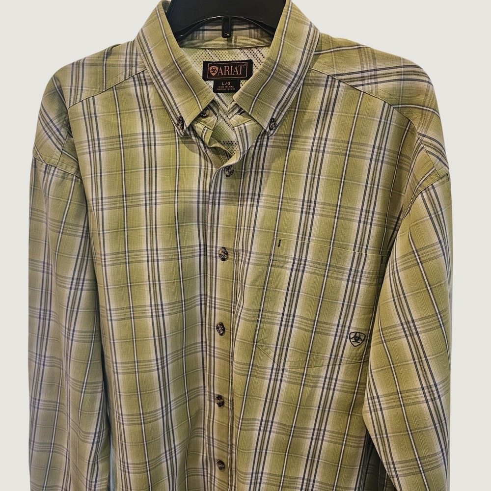Ariat Mens Green Plaid L Button Down Shirt NWOT
